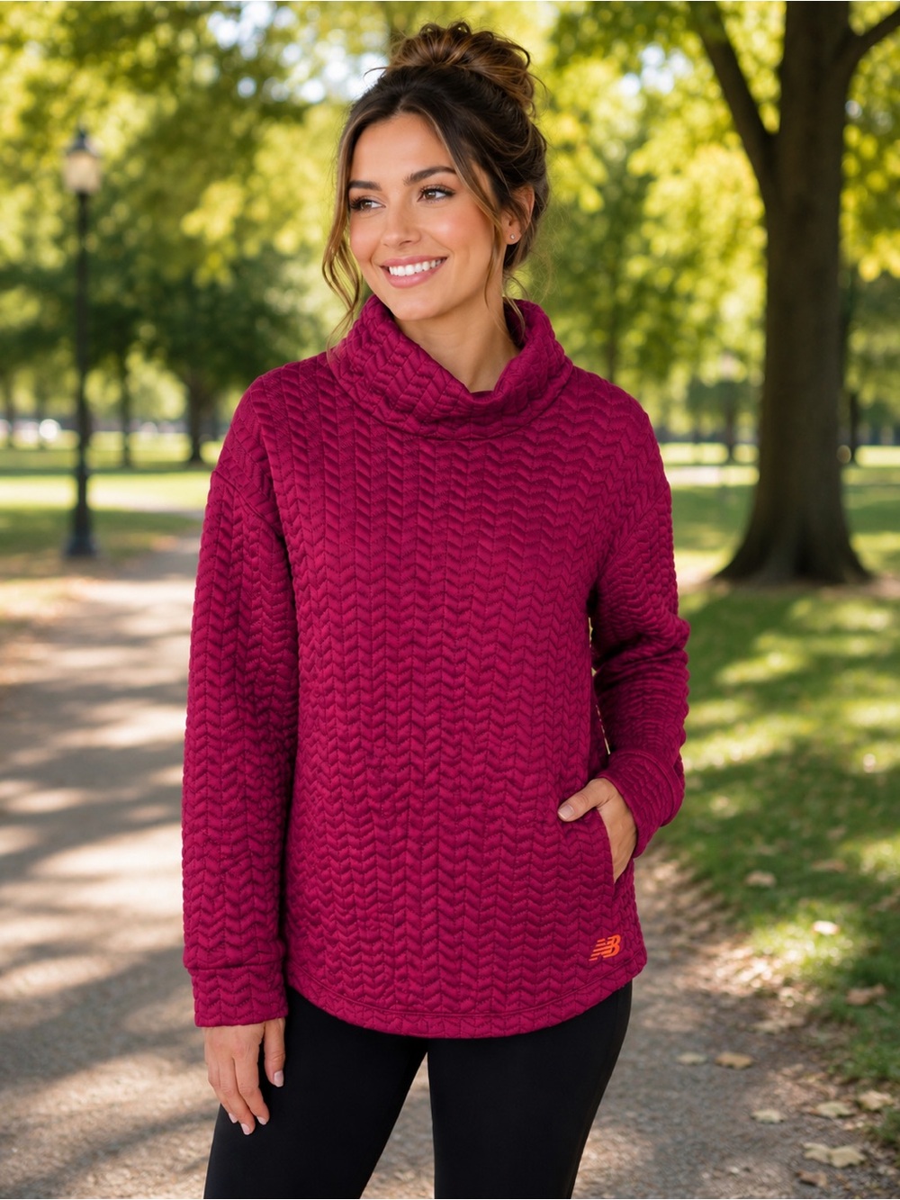New Balance HeatLoft Quilted Pullover Cowl Neck Fleece Sweatshirt Small Plum